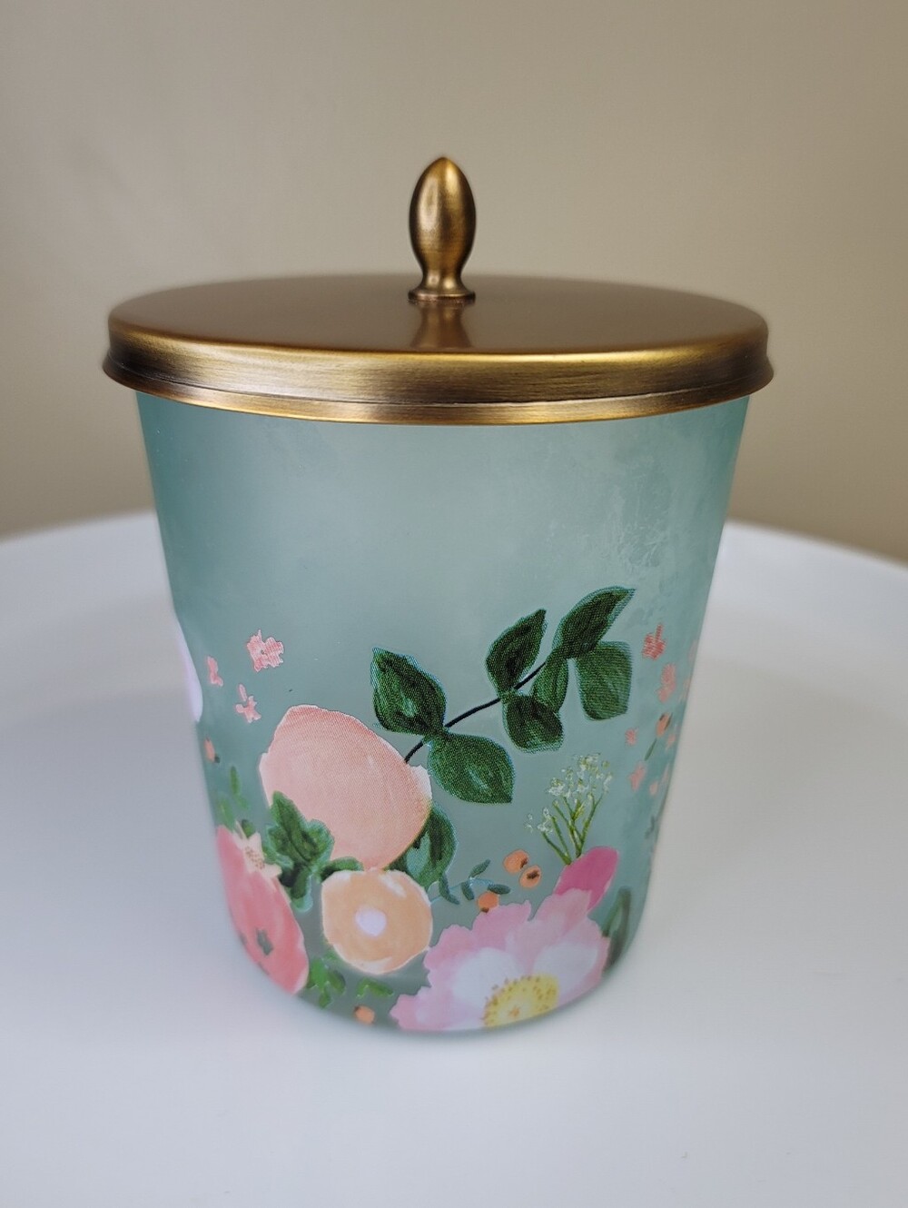 Floral Decorative Jar with Gold Lid